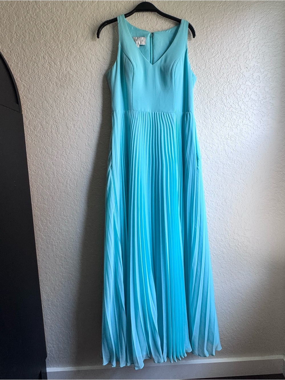 Azazie Lindie Pleated Chiffon Maxi Bridesmaid Dress - Sky Blue sz 10
